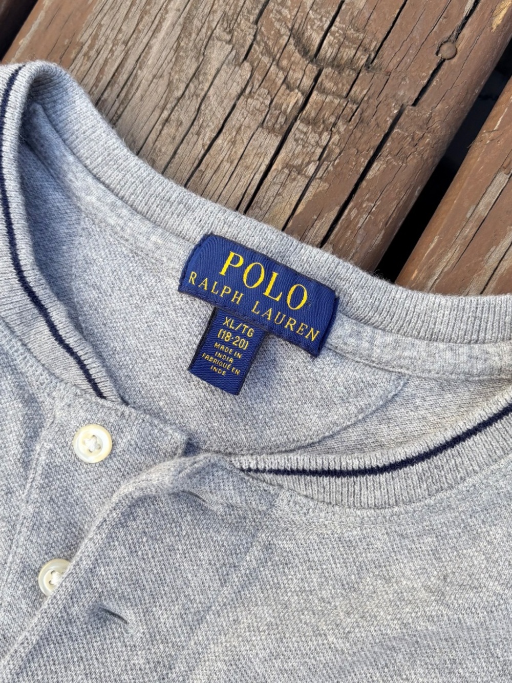 Polo Ralph Lauren Henley Shirt – Grey w/ Big Pony & Stripes (Boys XL / Unisex S) - Picture 4 of 7